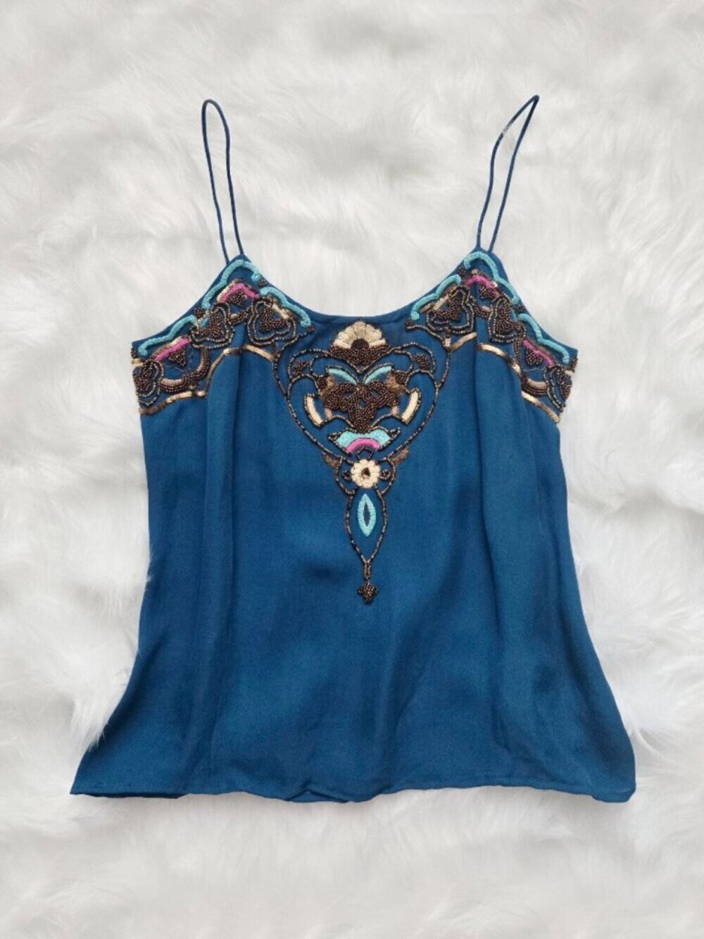 Matthew Williamson Beaded Blue Sleeveless Tank Top Size 8 Small - Picture 3 of 9
